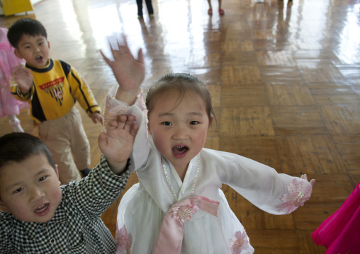North Korean children in a school having fun, Pyongan Province, Pyongyang, North Korea