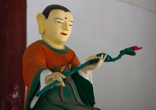 A buddhist saint called munsu statue in Pohyon-sa Korean buddhist temple, Hyangsan county, Mount Myohyang, North Korea
