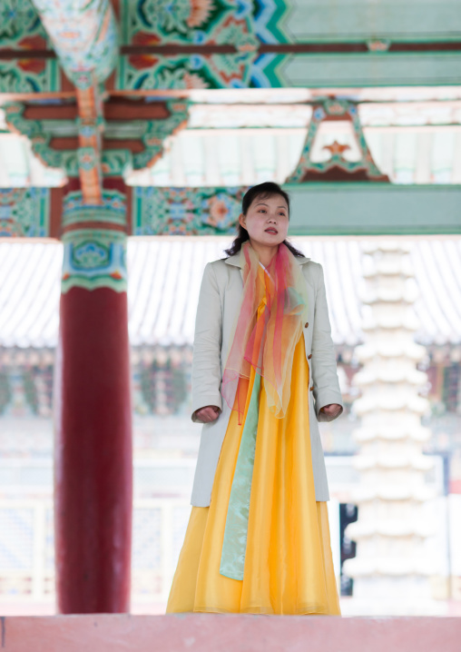 North Korean woman in choson-ot in Pohyon-sa Korean buddhist temple, Hyangsan county, Mount Myohyang, North Korea