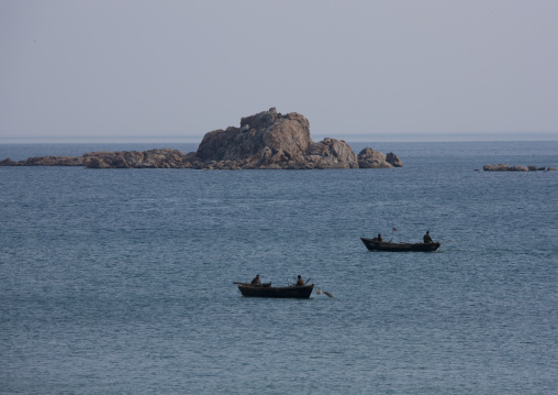North Korean fishermen on small boats, Kangwon Province, Wonsan, North Korea