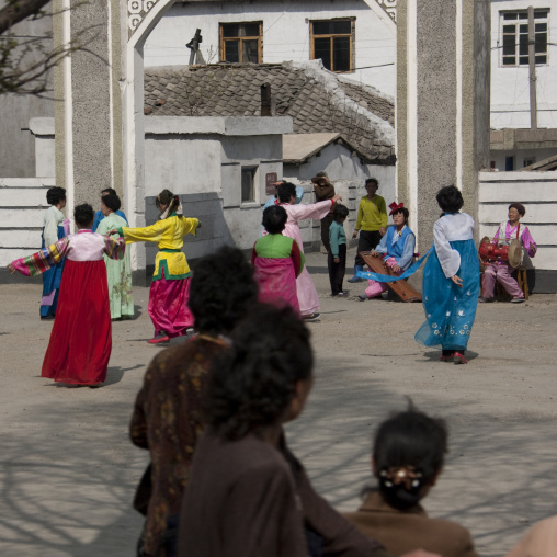 North Korean women dancing and celebrating the first of may, Kangwon Province, Wonsan, North Korea