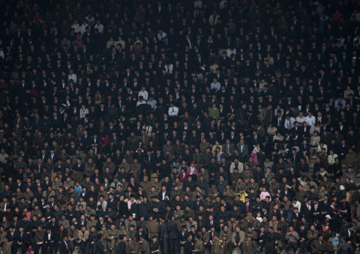 Crowd in the Kim il Sung stadium during a football game, Pyongan Province, Pyongyang, North Korea