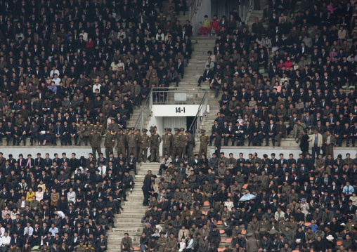 Crowd in the Kim il Sung stadium during a football game, Pyongan Province, Pyongyang, North Korea