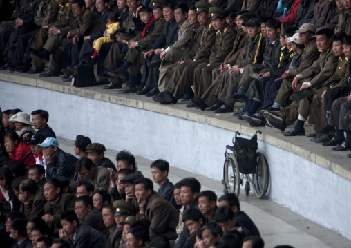 Wheelchair in the Kim il Sung stadium during a football game, Pyongan Province, Pyongyang, North Korea