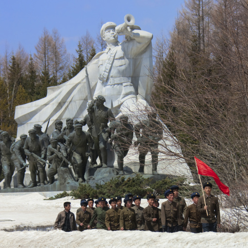North Korean students walking on the steps of the nation's heroes in mount Paektu, Ryanggang Province, Samjiyon, North Korea