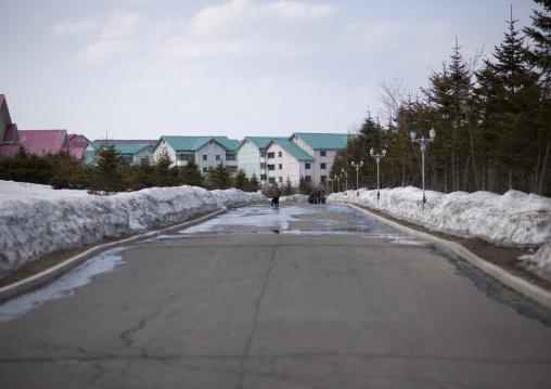 Road cleaned from snow, Ryanggang Province, Samjiyon, North Korea