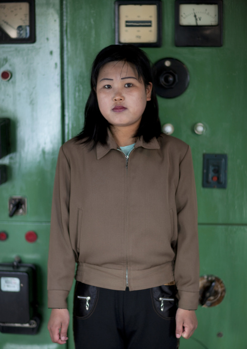 North Korean woman working on rimyonsu dam, Ryanggang Province, Rimyongsu, North Korea