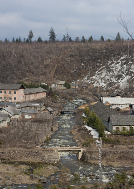 River crossing a village in the countryside, Ryanggang Province, Rimyongsu, North Korea