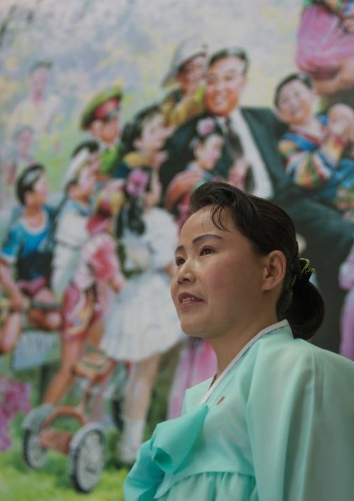 Portrait of a North Korean woman in traditional choson-ot, Ryanggang Province, Samjiyon, North Korea