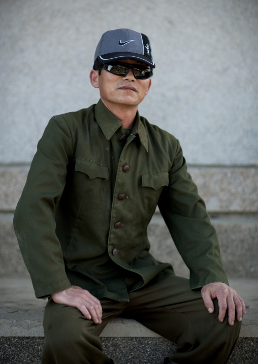 North Korean man wearing sunglasses and a Nike cap, North Hamgyong Province, Jung Pyong Ri, North Korea