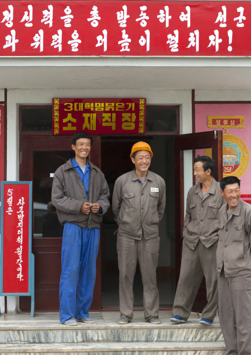North Korean workers having a break in their steel factory, South Pyongan Province, Nampo, North Korea