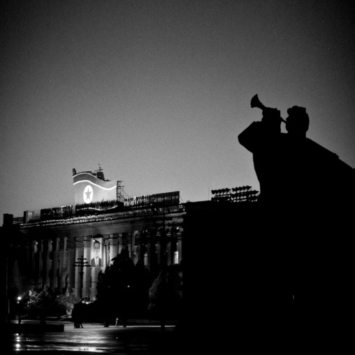 Night view over Kim il Sung square, Pyongan Province, Pyongyang, North Korea