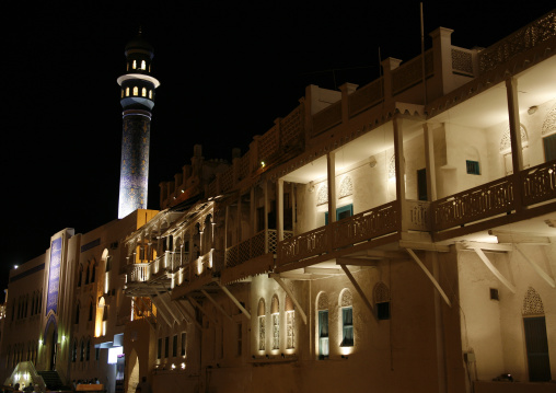 Night View Of Al Lawatiya Mosque In Muttrah Corniche, Oman