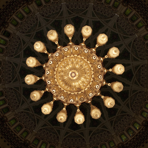 Ceiling Lamp In Sultan Qaboos Grand Mosque, Muscat, Oman