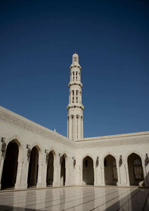 White Minaret In Sultan Qaboos Grand Mosque, Muscat, Oman