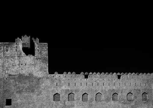 View Of Jabrin Fort In Black And White, Oman