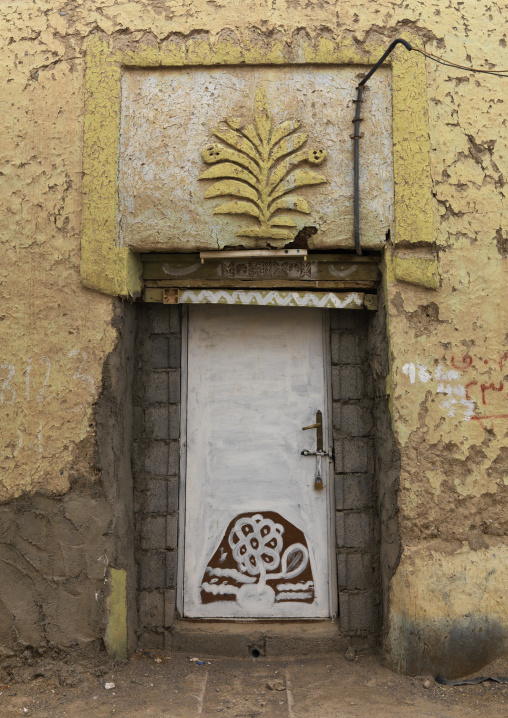 A Door With A Palm Shaped Decoration In The Old Quarter Of Nizwa, Oman