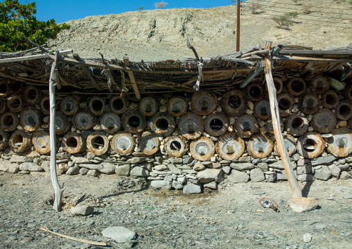 Hives made with palm trunks, Al Hajar Mountains, Bilad Sayt, Oman