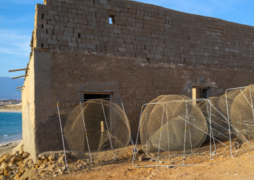 Nets in front of an old house, Dhofar Governorate, Mirbat, Oman