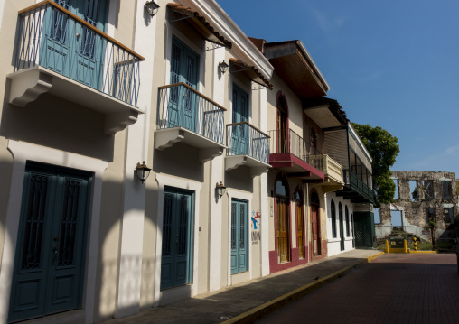 Panama, Province Of Panama, Panama City, Nice Facades And Balconies Of The Old District In Casco Viejo