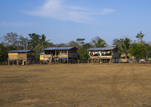 Panama, Darien Province, Alto Playona, Embera Indian Houses In A Village
