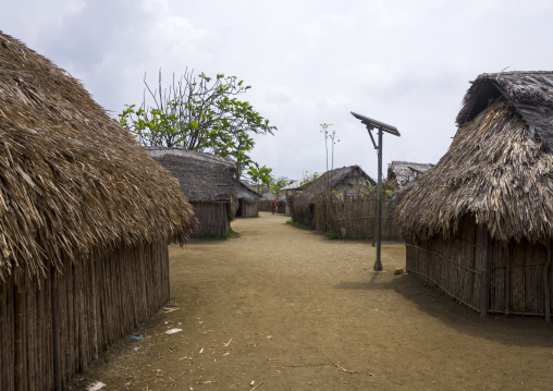 Panama, San Blas Islands, Mamitupu, Traditional Kuna House With A Solar Panel