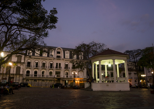 Panama, Province Of Panama, Panama City, Independance Plaza In Old City Casco Viejo At Night