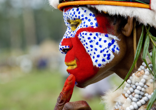 Portrait of a Highlander woman with traditional makeup during a sing-sing, Western Highlands Province, Mount Hagen, Papua New Guinea