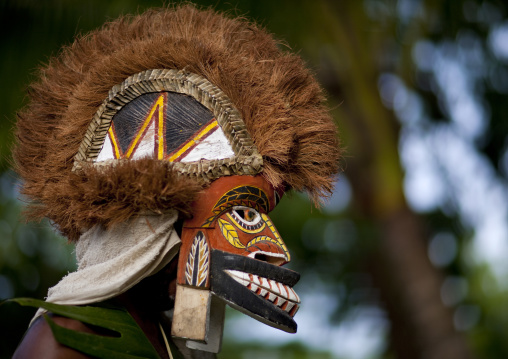 Malagan tatuana masks dance during a funeral ceremony, New Ireland Province, Langania, Papua New Guinea