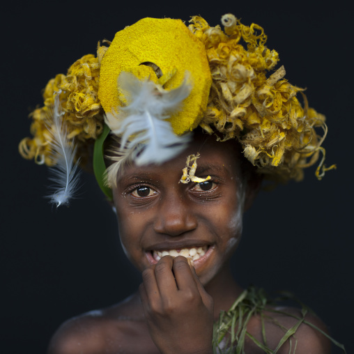 Portrait of a boy during Malagan tatuana masks dance, New Ireland Province, Langania, Papua New Guinea