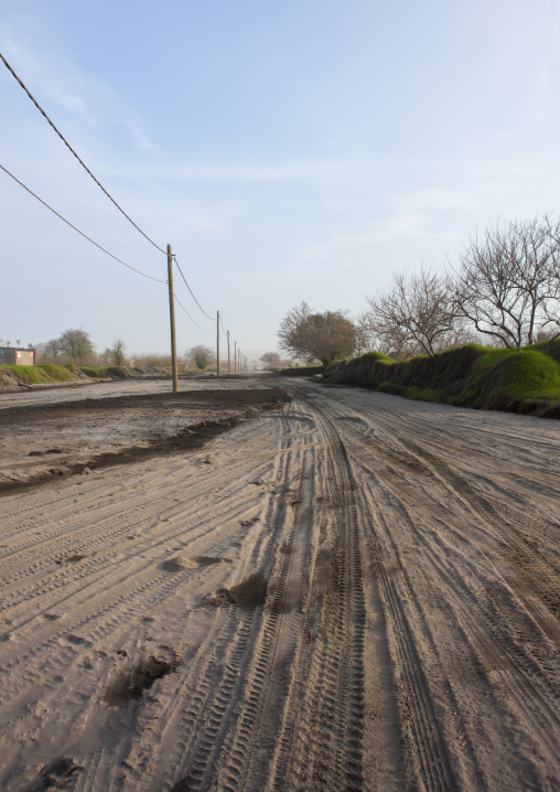 Road after a volcanic eruption in tavurvur volcano, East New Britain Province, Rabaul, Papua New Guinea