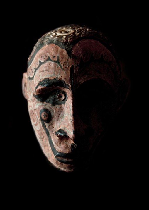 Overmodelled painted human skull, East New Britain Province, Rabaul, Papua New Guinea