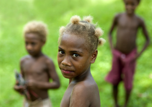 Children with blonde hair, East New Britain Province, Rabaul, Papua New Guinea