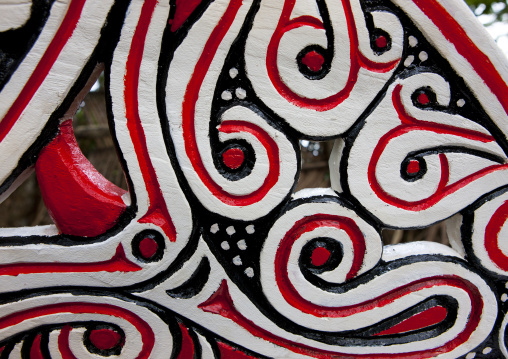 Traditional canoe with carved and painted decorations, Milne Bay Province, Alotau, Papua New Guinea