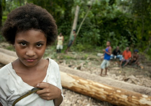 Portrait of a girl in the forest, Milne Bay Province, Alotau, Papua New Guinea
