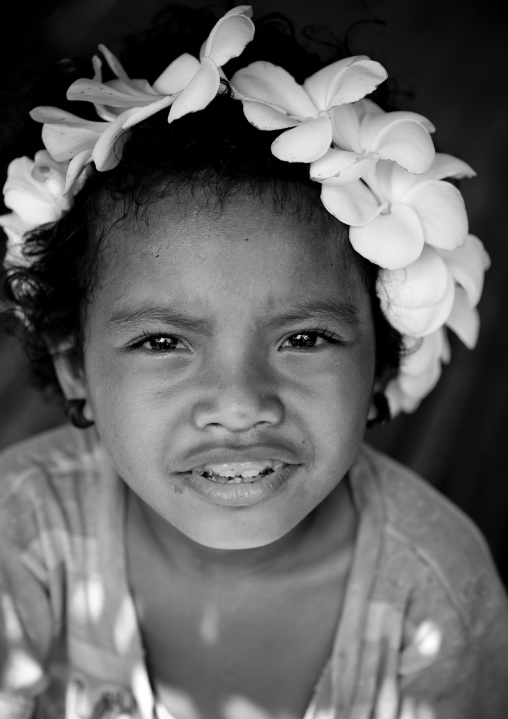 Portrait of a girl with flowers in the hair, Milne Bay Province, Trobriand Island, Papua New Guinea