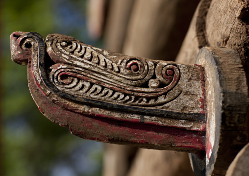 Decorations of a yam house in a village to store the roots, Milne Bay Province, Trobriand Island, Papua New Guinea