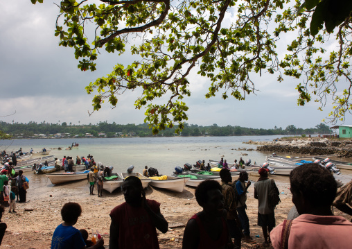 Boats in a bay, Autonomous Region of Bougainville, Bougainville, Papua New Guinea