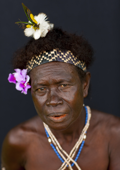 Portrait of a woman in traditional clothing, Autonomous Region of Bougainville, Bougainville, Papua New Guinea