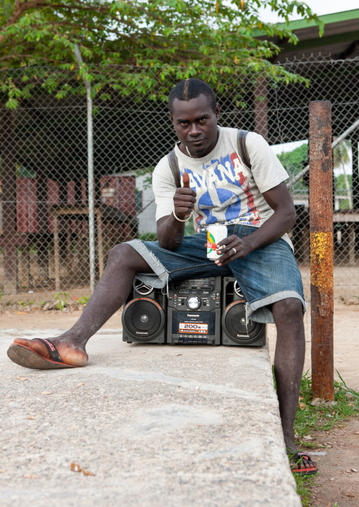 Young man with a ghettoblaster, Autonomous Region of Bougainville, Bougainville, Papua New Guinea