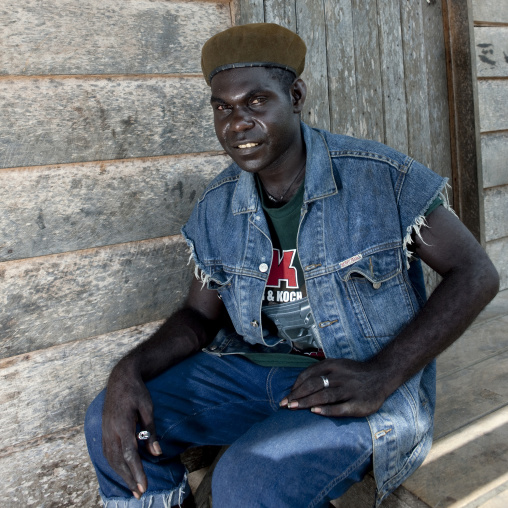Portrait of a man with a military beret, Autonomous Region of Bougainville, Bougainville, Papua New Guinea