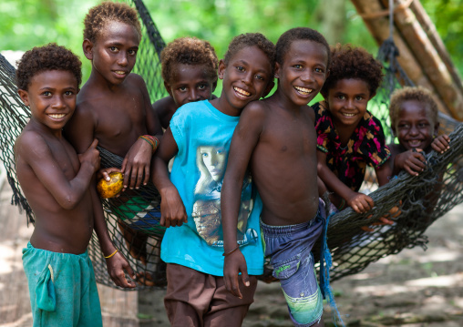 Group of children at the beach, New Ireland Province, Langania, Papua New Guinea