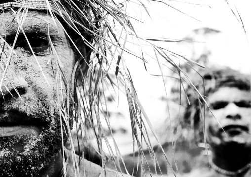 Chimbu tribe men with vegetal headwears during a sing sing ceremony, Western Highlands Province, Mount Hagen, Papua New Guinea