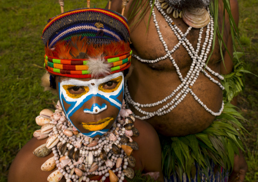 Highlander boy with traditional makeup during a sing-sing, Western Highlands Province, Mount Hagen, Papua New Guinea