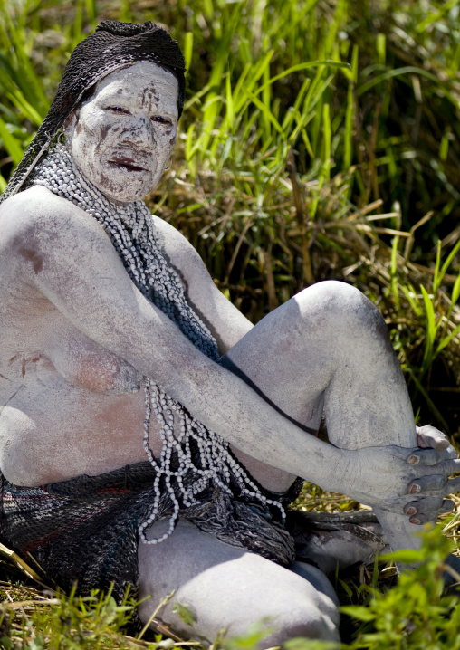 Portrait of a mourning woman with job tears necklaces, Western Highlands Province, Mount Hagen, Papua New Guinea