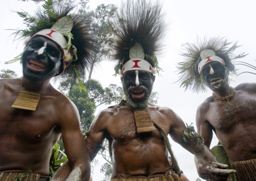 Highlander warriors with traditional clothing during a sing-sing, Western Highlands Province, Mount Hagen, Papua New Guinea