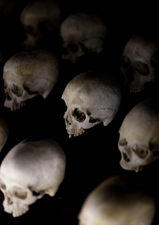 Human skulls in gisozi genocide memorial site, Kigali Province, Kigali, Rwanda