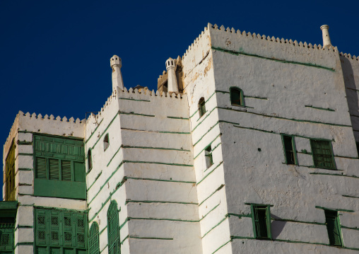 Old house with wooden mashrabiya in al-Balad quarter, Mecca province, Jeddah, Saudi Arabia