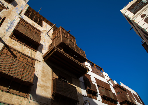 Old house with wooden mashrabiya in al-Balad quarter, Mecca province, Jeddah, Saudi Arabia