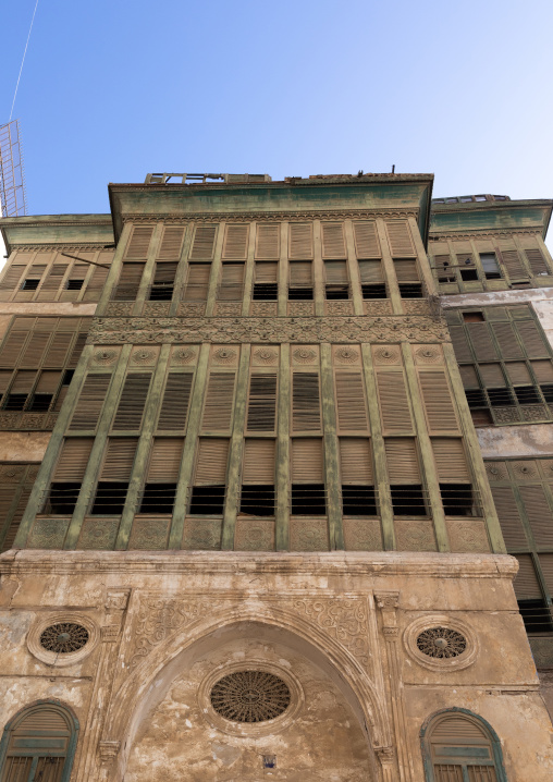 Old house with wooden mashrabiya in al-Balad quarter, Mecca province, Jeddah, Saudi Arabia
